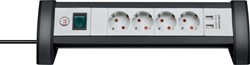 Tafelcontactdoos Brennenstuhl Premium 4-voudig met schakelaar incl. 2 USB 180cm wit grijs wit
