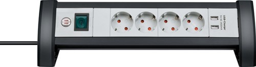 Tafelcontactdoos Brennenstuhl Premium 4-voudig met schakelaar incl. 2 USB 180cm wit grijs wit