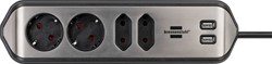Tafelcontactdoos Brennenstuhl Estilo 4-voudig incl. 2 USB 200cm zwart zilver