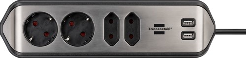 Tafelcontactdoos Brennenstuhl Estilo 4-voudig incl. 2 USB 200cm zwart zilver