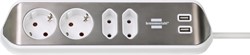 Tafelcontactdoos Brennenstuhl Estilo 4-voudig incl. 2 USB 200cm wit zilver