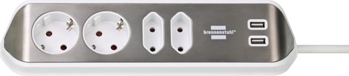Tafelcontactdoos Brennenstuhl Estilo 4-voudig incl. 2 USB 200cm wit zilver