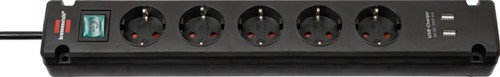 Stekkerdoos Brennenstuhl Bremounta 5-voudig incl. 2 USB 300cm zwart