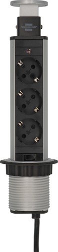 Stekkerdoos Brennenstuhl toren 3-voudig 200cm zwart zilver