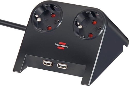 Tafelcontactdoos Brennenstuhl 2-voudig incl. 2 USB 180cm zwart