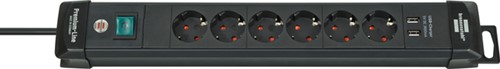 Stekkerdoos Brennenstuhl Premium 6-voudig incl. 2 USB 300cm zwart