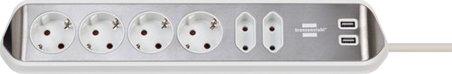 Tafelcontactdoos Brennenstuhl Estilo 6-voudig incl. 2 USB 200cm wit zilver