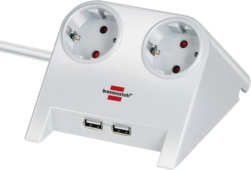 Stekkerdoos Brennenstuhl bureau 2-voudig incl. 2 USB 180cm wit