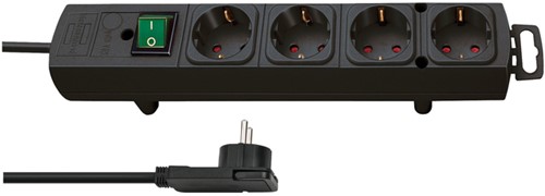 Stekkerdoos Brennenstuhl Comfort Plus 4-voudig incl. platte stekker 200cm zwart