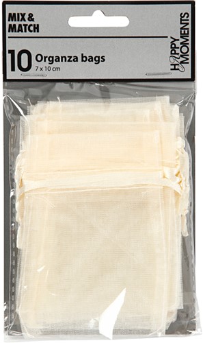 Organza zakjes Creotime 7x10cm off-white