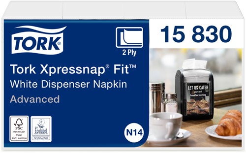 Servetten Tork 15830 Xpressnap Fit voor dispenser 21.3×16.5 wit 720st