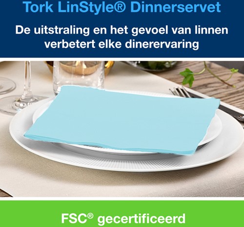 Servetten Tork 478880 LinStyle Dinner 39x39cm blauw 50st-2