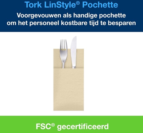Servetten Tork 509601 LinStyle Pochette 19.5x9.8cm creme 50st-2