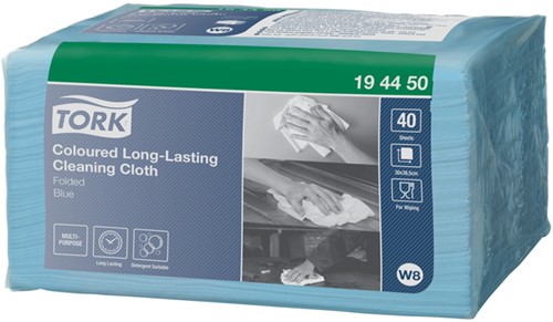 Reinigingsdoek Tork W8 194450 gevouwen blauw 40vel
