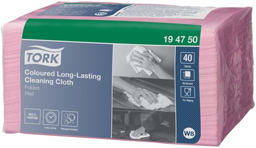 Reinigingsdoek Tork W8 194750 gevouwen rood 40vel