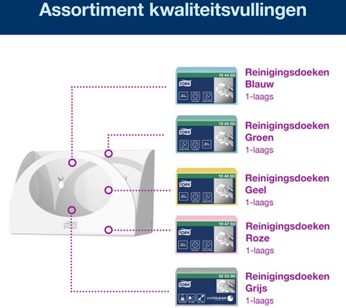 Dispenser Tork W8 655100 voor gevouwen reinigingsdoeken wit-3