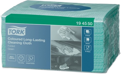 Reinigingsdoek Tork W8 194550 gevouwen groen 40vel