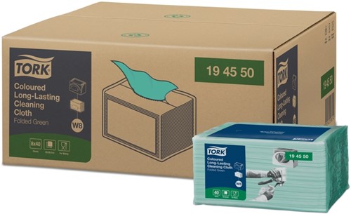 Reinigingsdoek Tork W8 194550 gevouwen groen 40vel-2