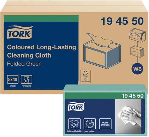 Reinigingsdoek Tork W8 194550 gevouwen groen 40vel-2