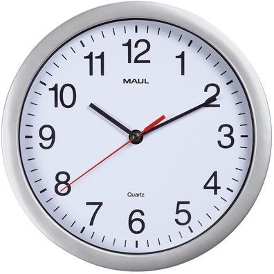 Wandklok MAUL Run quartz Ø25x5cm kunststof zilver/wit