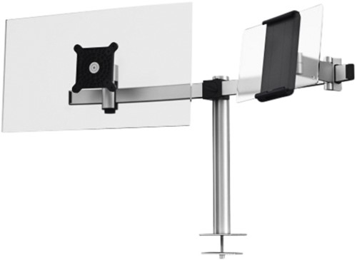 Monitorarm Durable voor 1 scherm en 1 tablet, bureaubevestiging met bladdoorvoer
