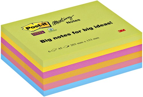 Post-it memoblokje 153x203mm 8645 Super Sticky assorti pk/6