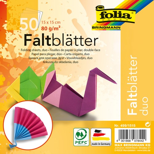 Vouwblaadjes Folia dubbelzijdig 15x15cm 50vel 50 Vel