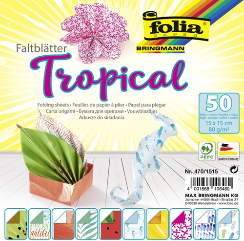Vouwblaadjes Folia dubbelzijdig Tropical 15x15cm 50 Vel