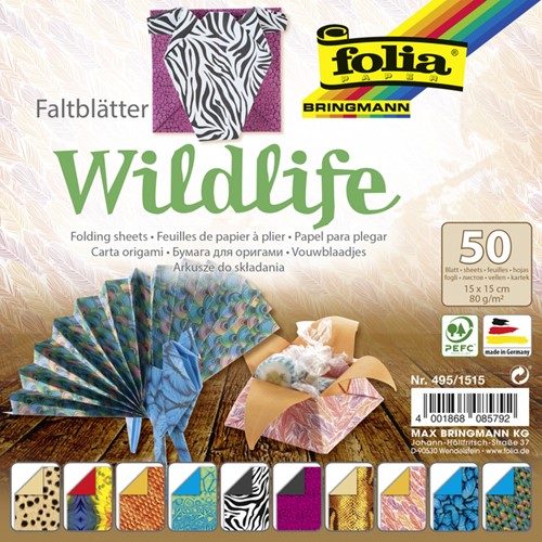 Vouwblaadjes Folia dubbelzijdig Wildlife 15x15cm 50 Vel