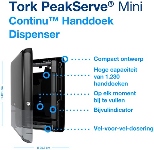 Handdoekdispenser Tork PeakServe Continuous mini 552558 zwart-3