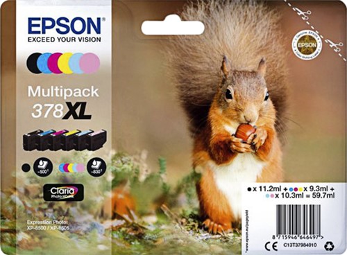 Inkcartridge Epson T3798 378XL zwart + 5 kleuren