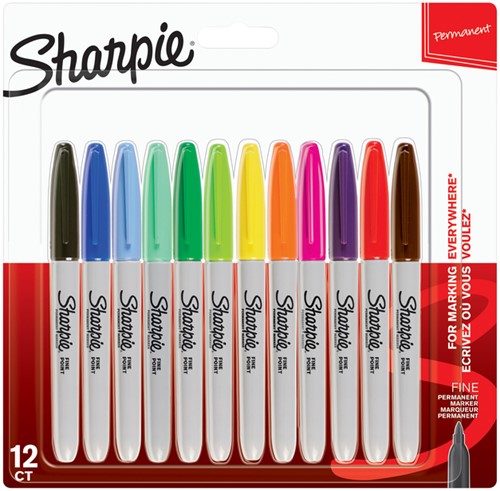 Viltstift Sharpie fijn blister à 12 kleuren