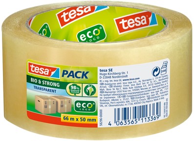 Verpakkingstape Tesa 50mmx66m Bio 58296 transparant