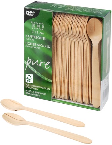 Koffielepel Papstar 110mm hout pak/100-2