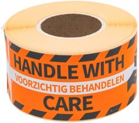 Waarschuwingsetiket Rillprint handle with care 46x125mm oranje