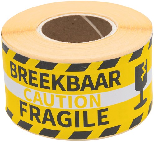 Waarschuwingsetiket Rillprint fragile 46x125mm geel-2