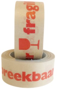 Waarschuwingstape IEZZY papier bruin 50mmx50m rood breekbaar-3