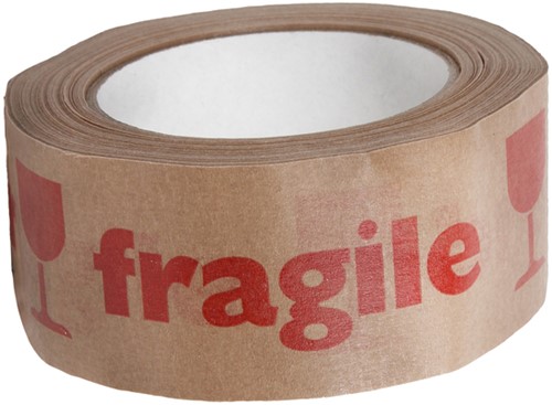 Waarschuwingstape IEZZY papier bruin 50mmx50m rood breekbaar