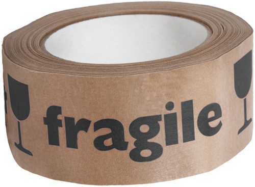 Waarschuwingstape IEZZY papier bruin 50mmx50m breekbaar