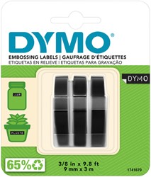 Labeltape Dymo 3D 9mmx3m  wit op zwart pak/3