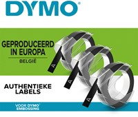 Labeltape Dymo 3D 9mmx3m  wit op zwart pak/3-1
