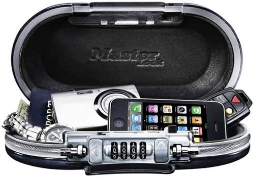 Draagbare kluis Master Lock Safe space met combinatieslot en kabel donkergrijs