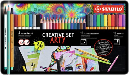 Fineliner Arty creative Stabilo metalen etui 36 kleuren