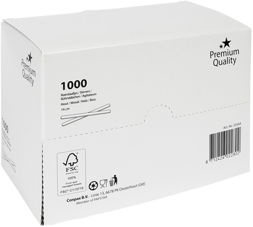 Roerstaafje 140mm hout pk/1000