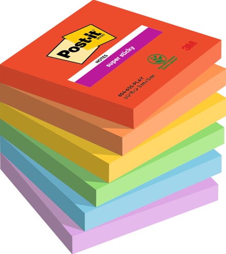 Post-it memoblokje  76X 76mm 654-6SS-PLAY Super Sticky pk/6