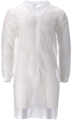 Bezoekersjas CMT M non-woven drukknopen 104cm lang PP wit