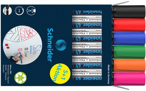 Viltstift Schneider Maxx 290 whiteboard rond  assorti  2-3mm 5+1 gratis