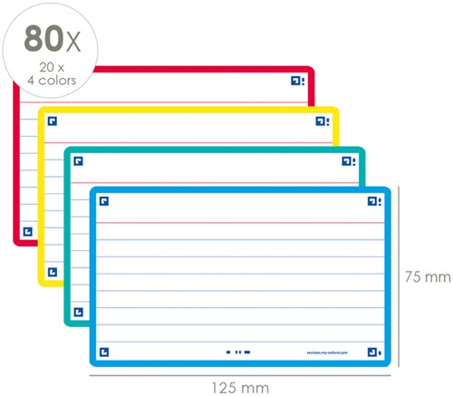 Flashcard Oxford 2.0 75x125mm 80vel 250gr lijn assorti-2