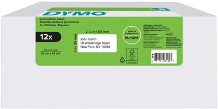 Etiket Dymo  25x54mm adres 2177563 wit 12x1000stuks