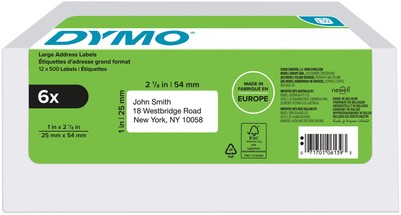 Etiket Dymo  25x54mm adres 2177564 wit  6x1000stuks